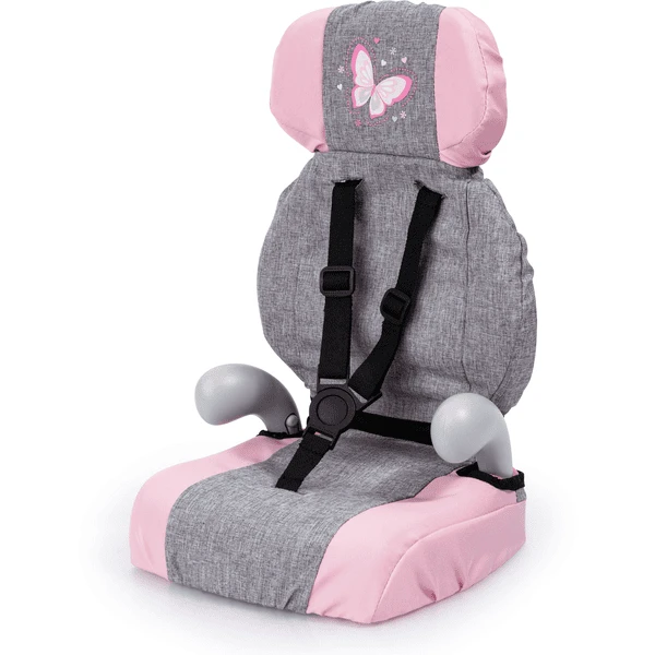 Bayer Design Poppenautostoeltje Deluxe Grijs/roze, Met Vlinder 2 Bayer Design Poppenautostoeltje Deluxe Grijs/roze, Met Vlinder - Afbeelding 2