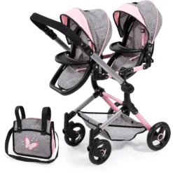 Bayer Design Twin Neo Poppenwagen Grijs/roze, Met Vlinder -Kinderwereld Verkoop bayer design twin neo poppenwagen grijs roze met vlinder a313430 4