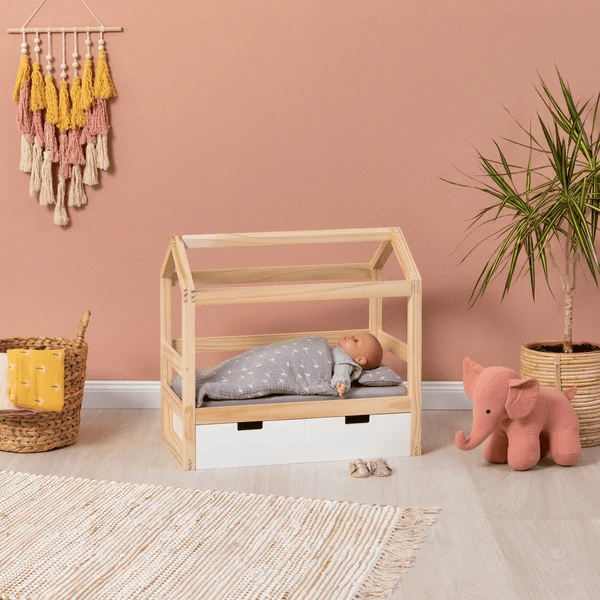 MUSTERKIND ® Poppenhuis Bed Viola Naturel/wit 2 MUSTERKIND ® Poppenhuis Bed Viola Naturel/wit - Afbeelding 2